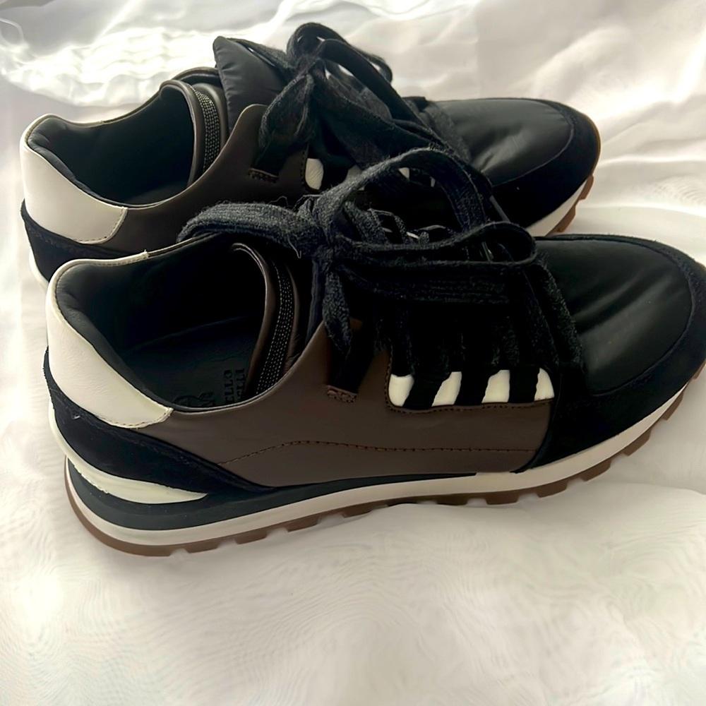Brunello Cucinelli - Women's Suede And Leather Black Low Top Sneakers size 39